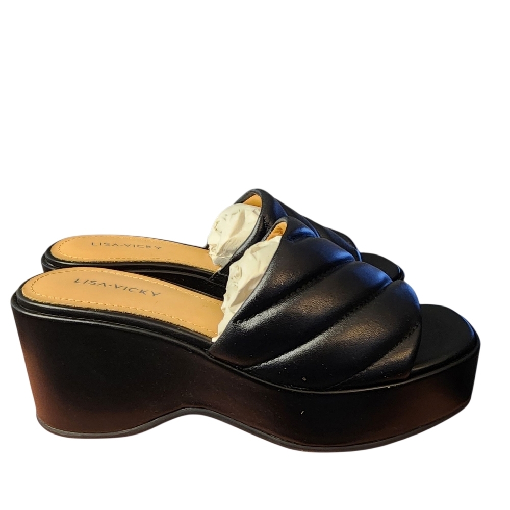 Nordstrom LISA VICKY Lead -V Platform Sandal - Black, Size 7